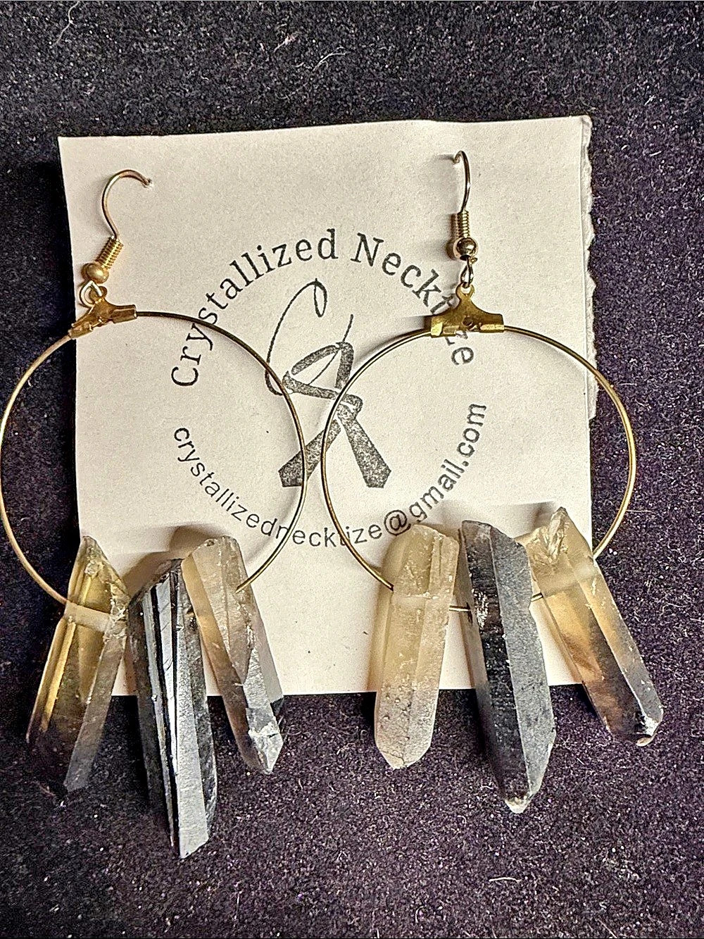Crystalized Necklace Crystal Hoop Dangle Earrings in Gold & Gray NWT